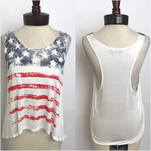 American Flag Graphic Racerback Tank Top Tee SML - Picture 2 of 6